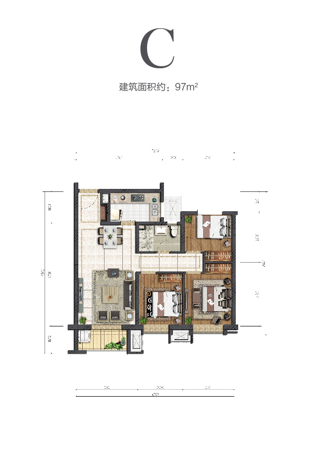 伦敦人中环云著97㎡户型图